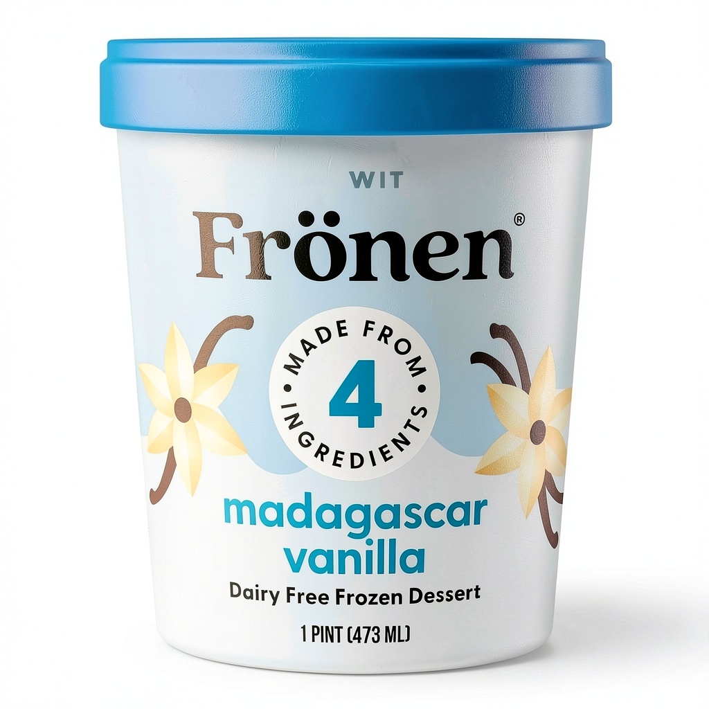 Fronen plant-based ice cream in a bowl with fresh berries