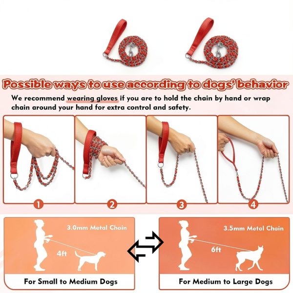 LUFFWELL Dog Leash Heavy Duty Chain Core Chew Proof-4