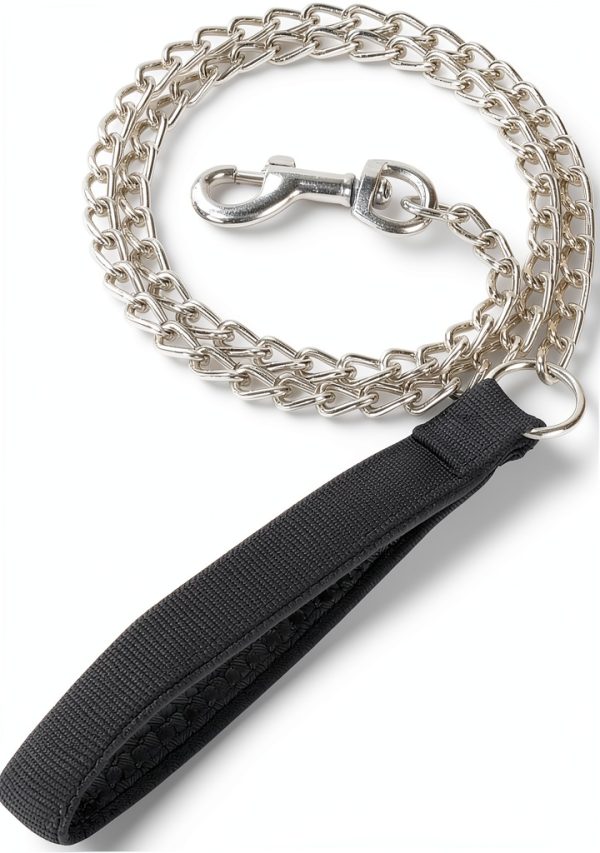 SGODA Chain Dog Leash Heavy Duty Chew Proof Leather Handle-0