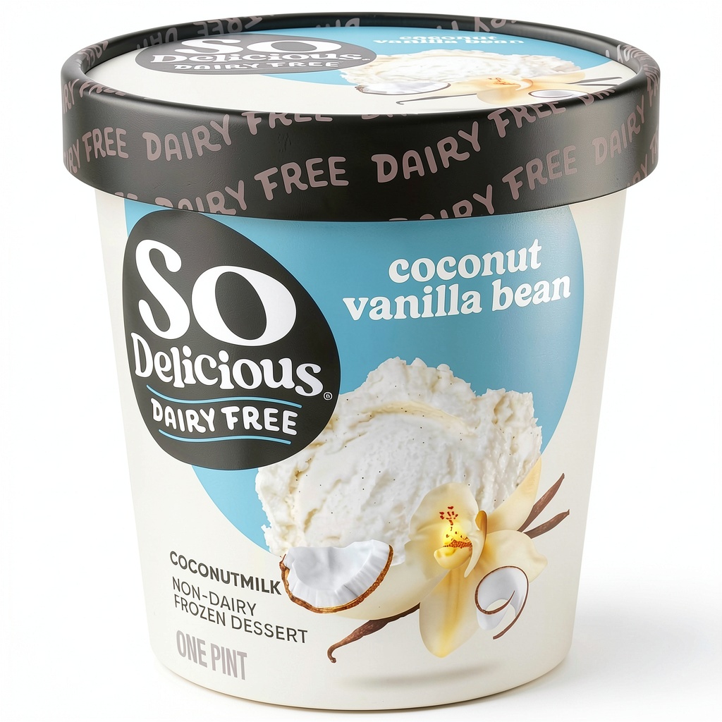 So Delicious Coconutmilk Frozen Dessert in a bowl with toppings