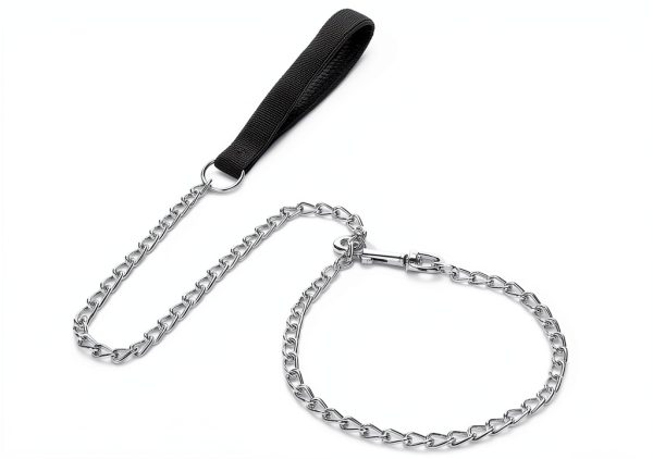 SGODA Chain Dog Leash Heavy Duty Chew Proof Leather Handle-1