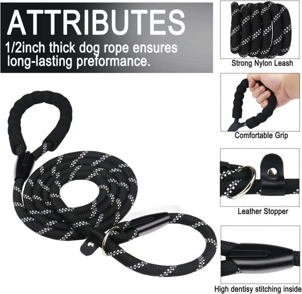 BOOEUDI Reflective Dog Leash Nylon Rope Slip Leash Collar-1