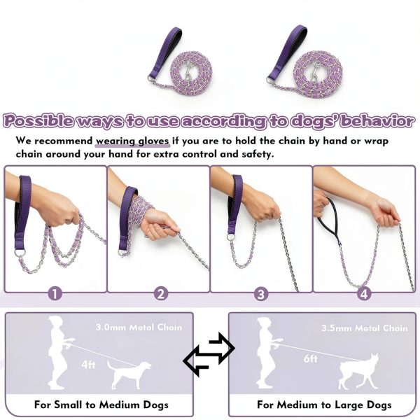 LUFFWELL Dog Leash Heavy Duty Chain Nylon Swivel Clasp-4
