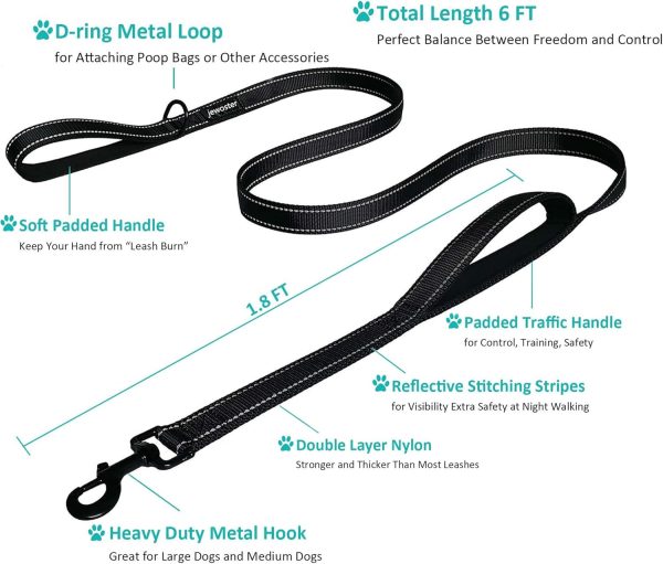 JEWOSTER Dog Leash Dual Handle Reflective Nylon Control-1