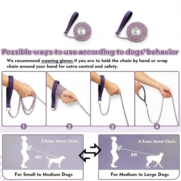 LUFFWELL Dog Leash Heavy Duty Chain Core Comfort Grip-4