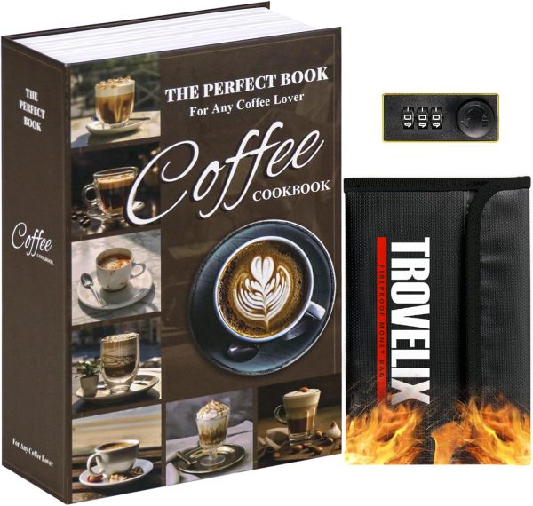 KOFAIR Large Coffee Book Safe with Mechanical Code Lock Fireproof Bag-0