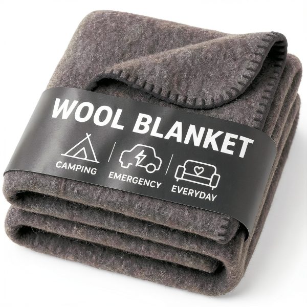 Wool Camping Blanket Jmr USA – Heavy‑Duty Military Throw, Grey 66x90-0