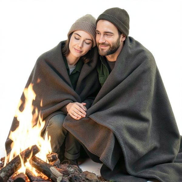 Wool Camping Blanket Jmr USA – Heavy‑Duty Military Throw, Grey 66x90-3